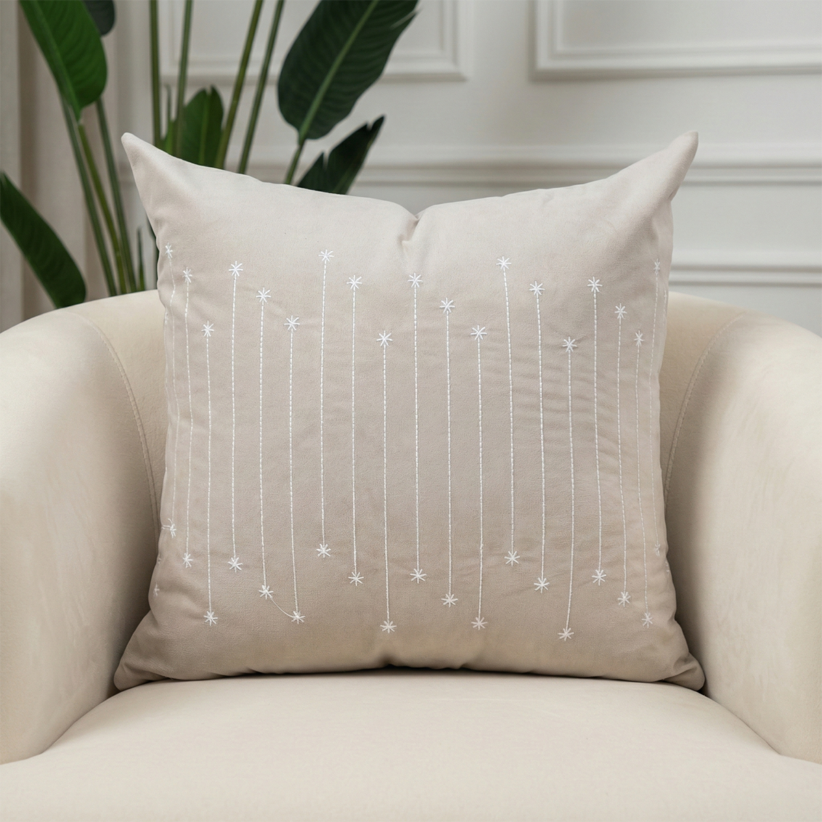 Soft Fawn Embroidered Velvet Cushion Cover