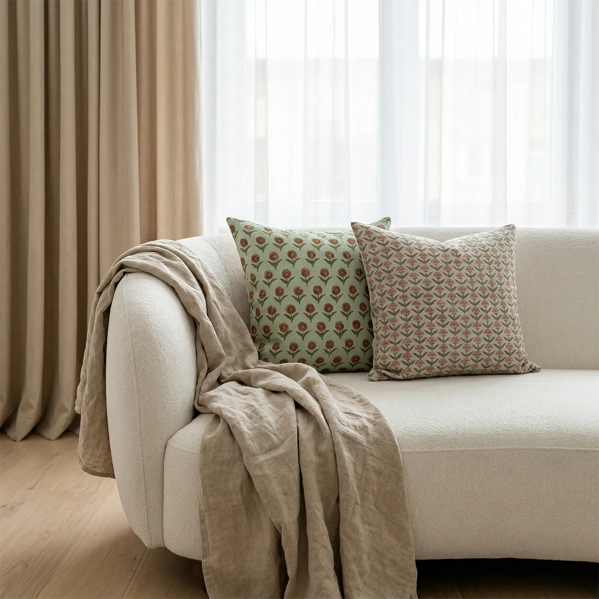 Botanical Drift Ditsy Bloom Linen Pillow Cover - Mint Green & Rust Pillow Covers