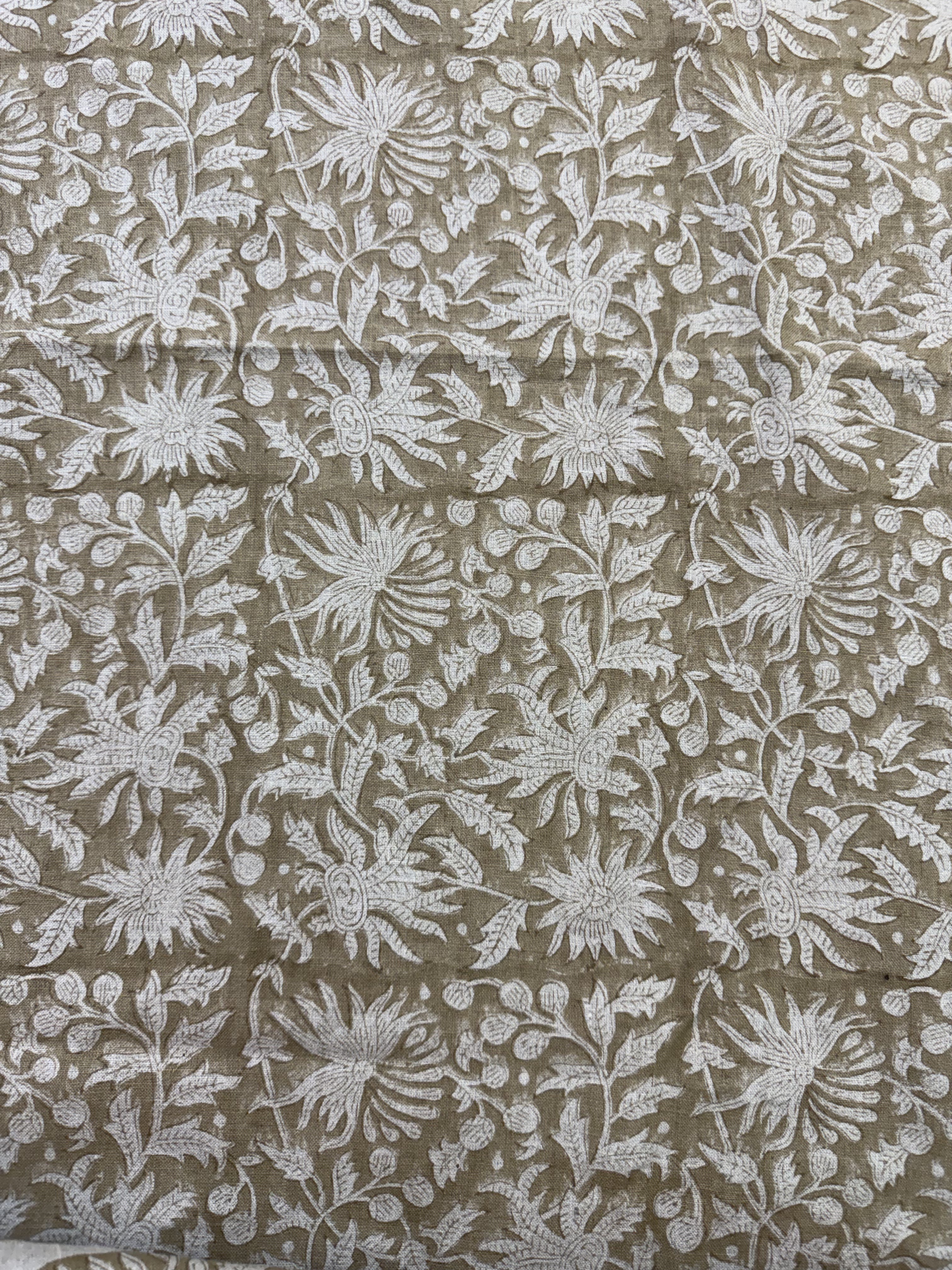 Malyn Handloom Block Print Linen Light-Brown-Off-White Linen Fabric
