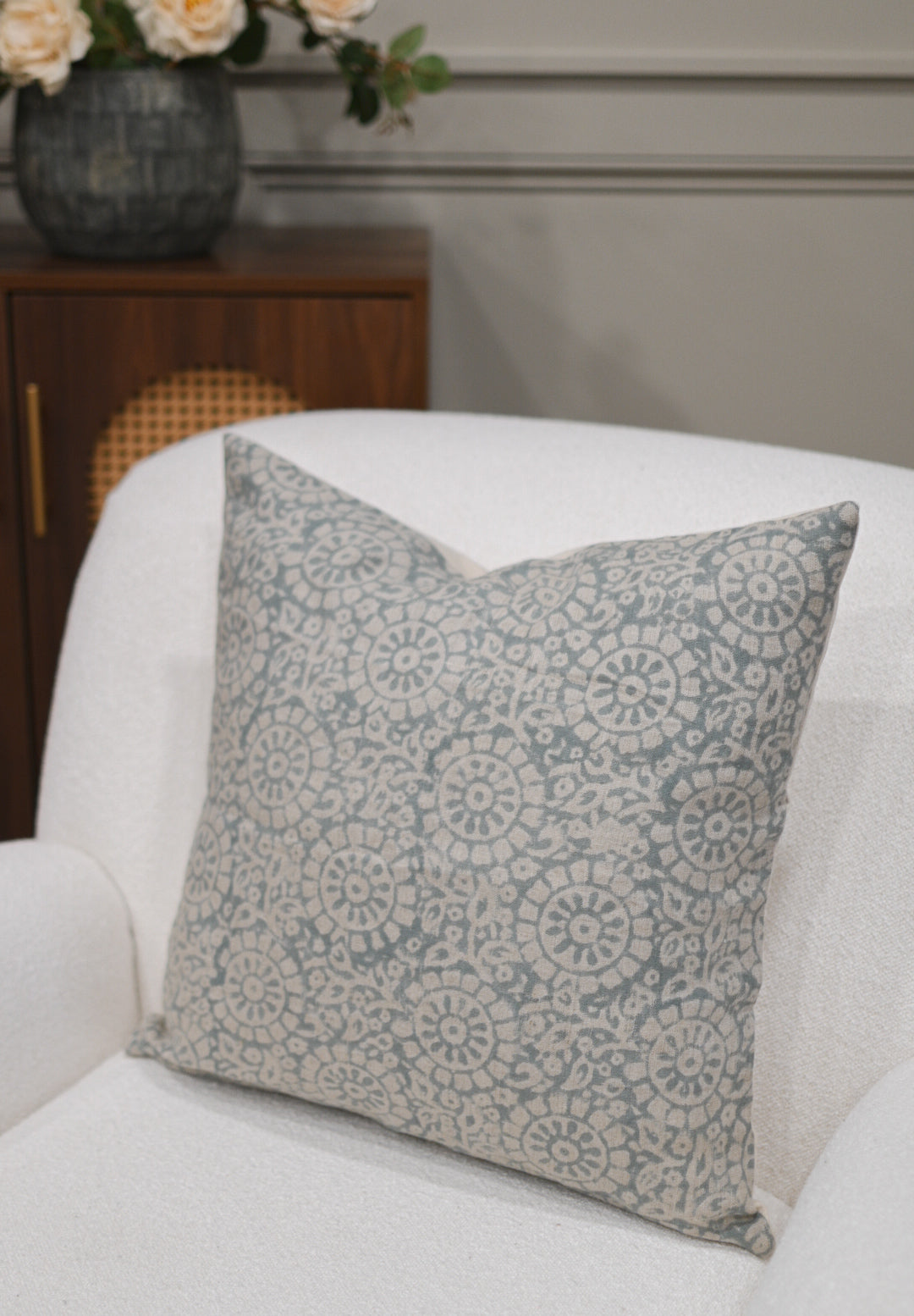 Hattie Botanical Print Dusty Blue Pillow Cover Pillow Covers