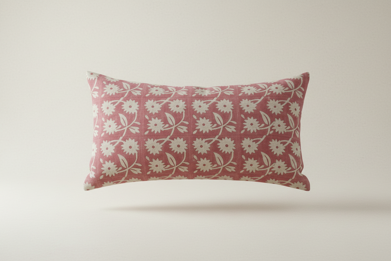 Hayley Botanical Print Coral Pink Pillow Cover 16" x 42" Double Sided Pillow Covers