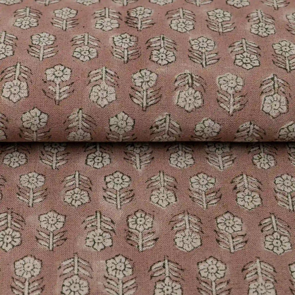 Hollow Fern Dawn Pink Linen Fabric by the Yard