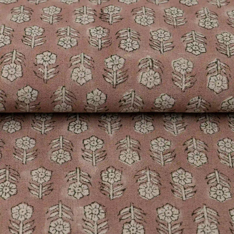 Hollow Fern Dawn Pink Linen Fabric by the Yard