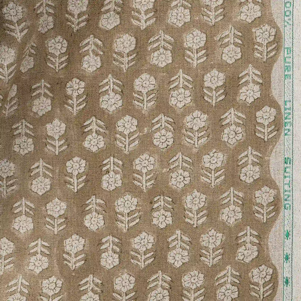 Hollow Fern Dawn Pink Linen Fabric by the Yard