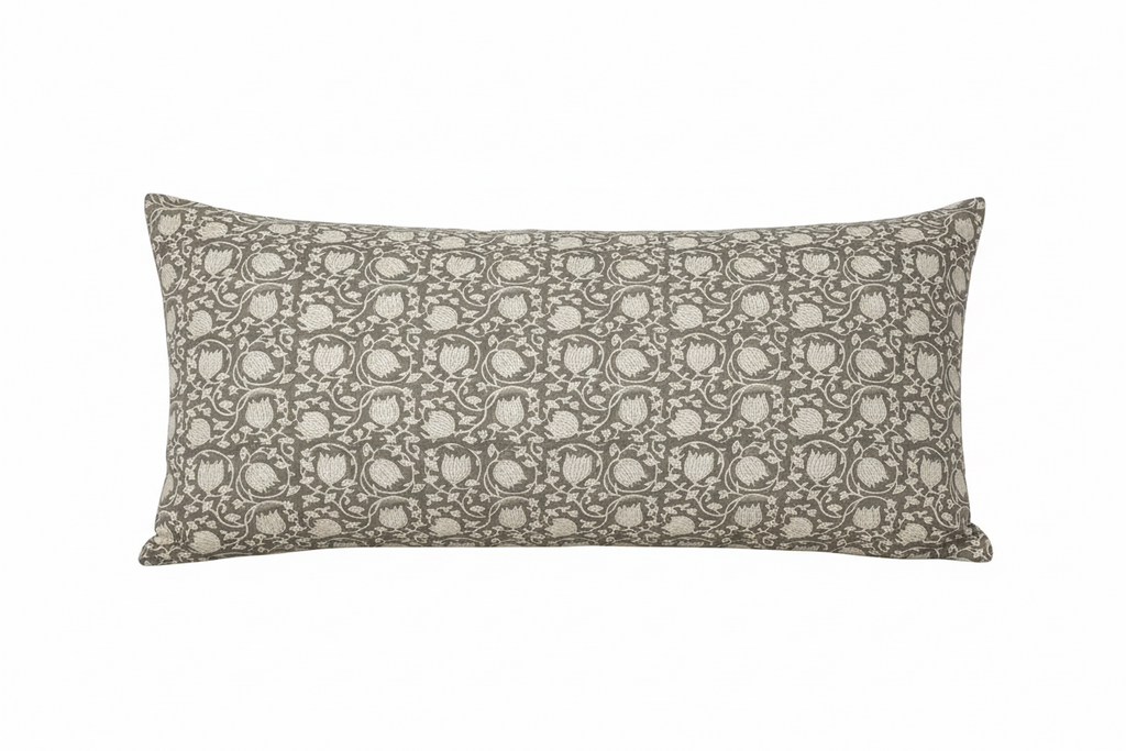 Emma Botanical Print Ash Grey Pillow Cover Pillow Covers