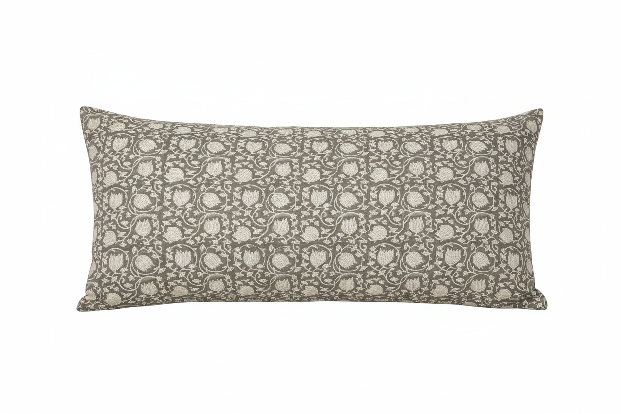 Emma Botanical Print Ash Grey Pillow Cover Pillow Covers