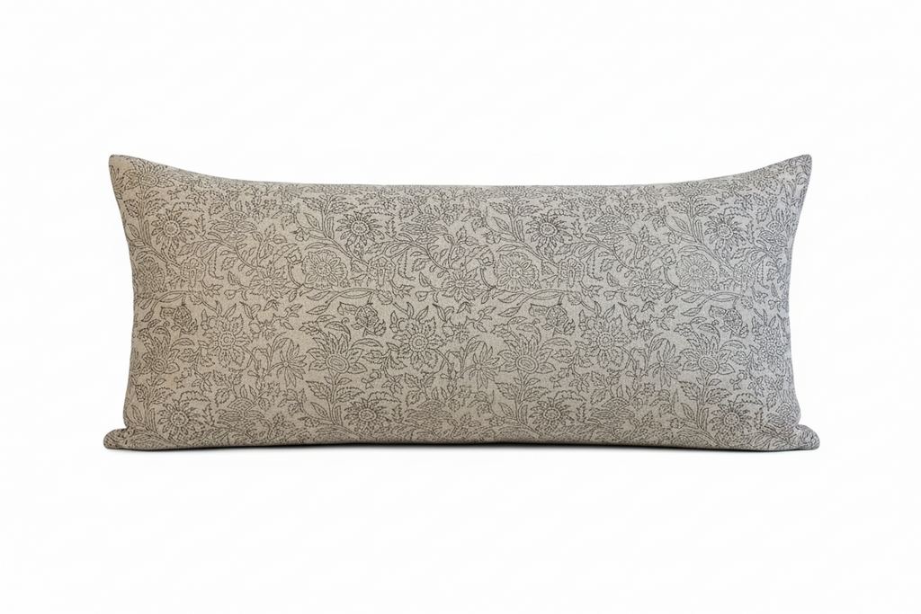 Ella Botanical Print Natural Linen Pillow Cover