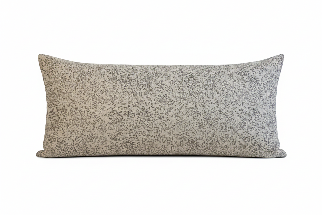 Ella Botanical Print Natural Linen Pillow Cover