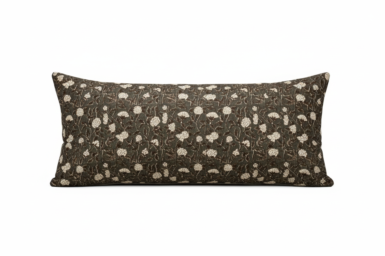 Decorative pillow with floral pattern on a white background