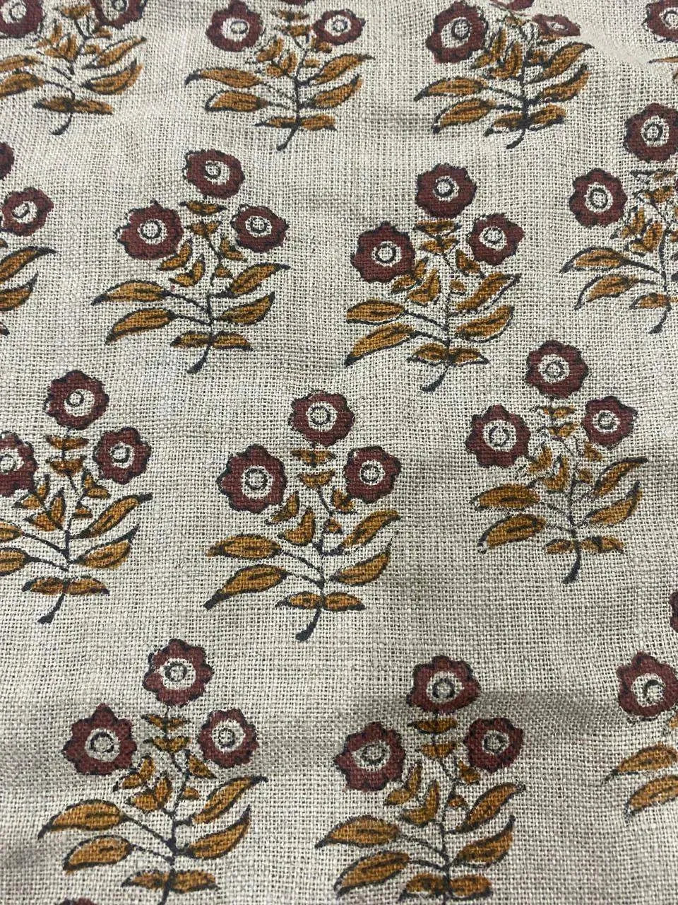 Briannah Thin Fabric for Upholstery Dark Brown, Mustard and Beige Linen Fabric