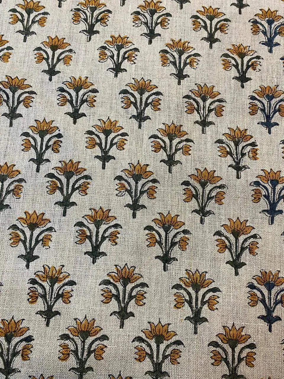 Jess Hand Block Printed Linen Fabric Green Linen Fabric