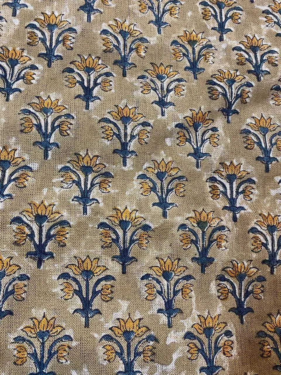 Jess Hand Block Printed Linen Fabric Yellow Linen Fabric