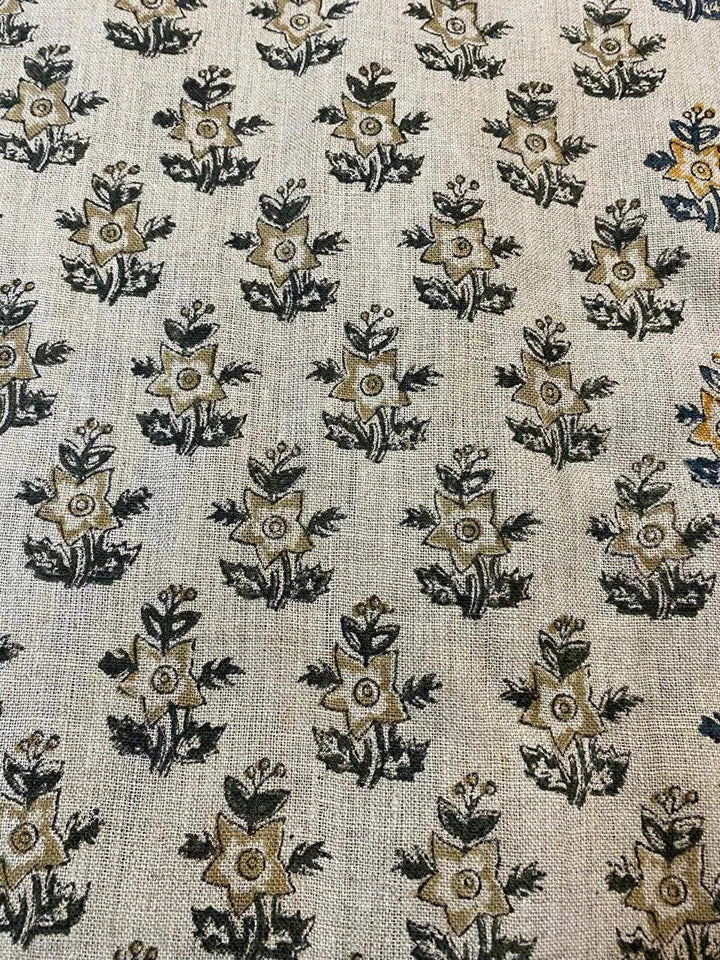 Hand Block Printed Linen Fabric , Home Decor Best Linen Fabric for decor, pillows ,upholstery, curtain 3 - Maple Village Lane