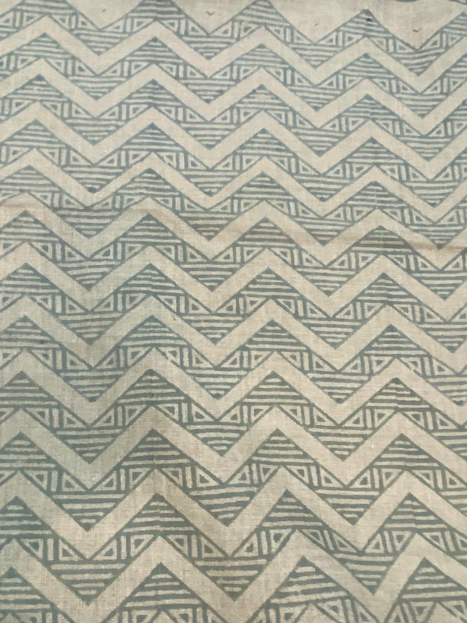 Julie Cotton Block Print Fabric by the Yard Teal Blue Off-White Cotton Fabric