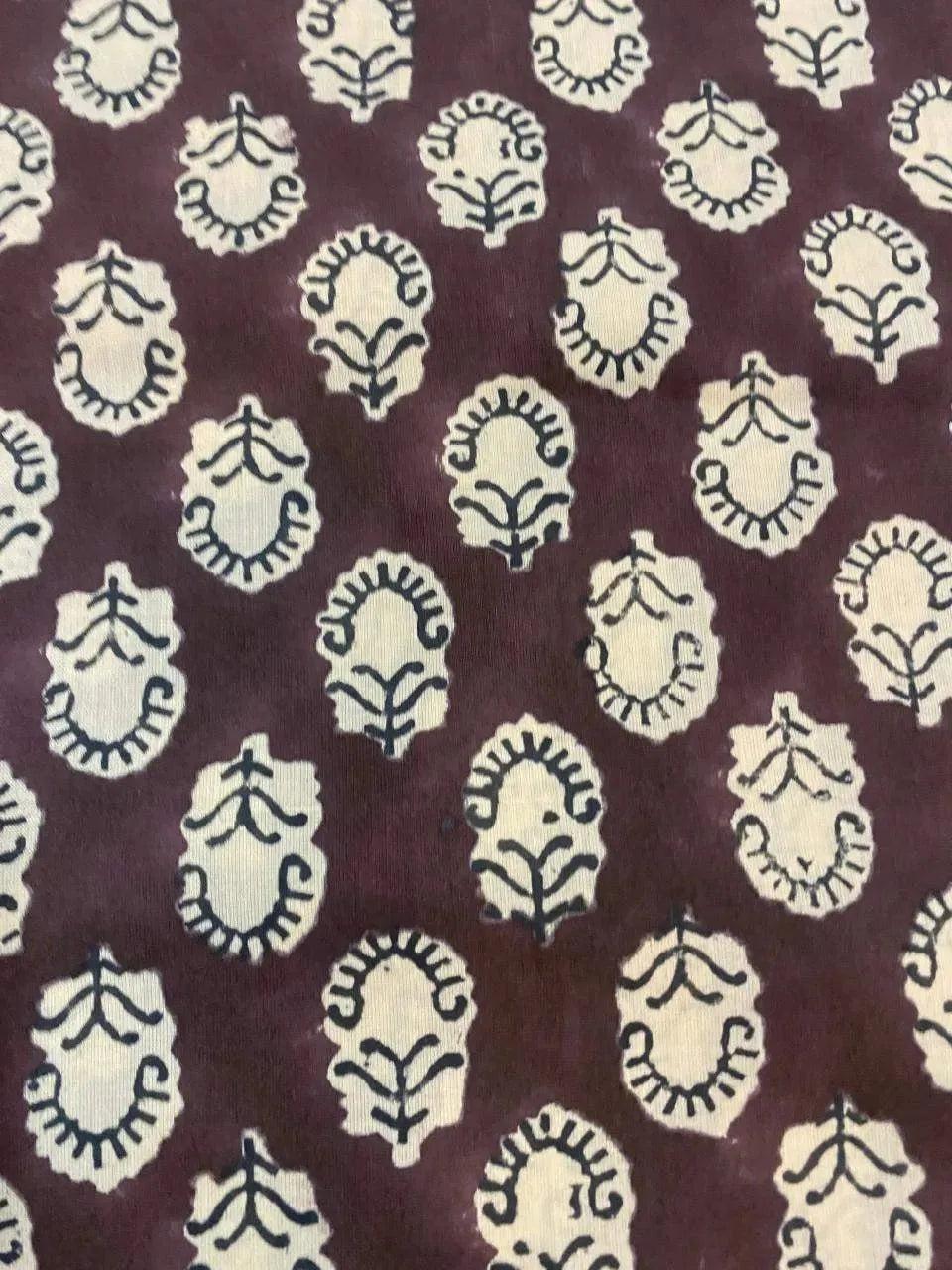 Ida Hand Block Print Indian Cotton Fabric Brown Cotton Fabric
