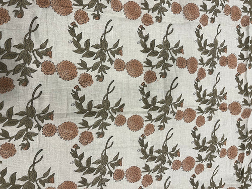 1 Yard Cut Out-Lily Hand Printed Linen Fabric Linen Fabric