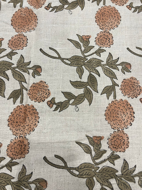 1 Yard Cut Out-Lily Hand Printed Linen Fabric Linen Fabric