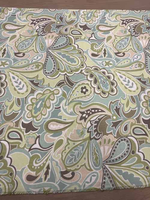 1.5 Yards Cut Out-Green & Brown Paisley Cotton Plain-Weave Fabric Linen Fabric