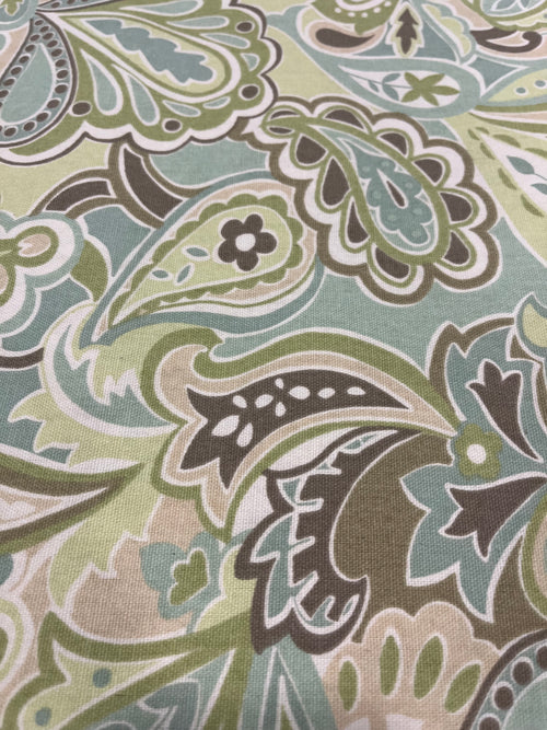 1.5 Yards Cut Out-Green & Brown Paisley Cotton Plain-Weave Fabric 1.5 Yards Linen Fabric