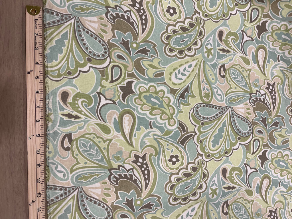 Green & Brown Paisley Cotton Plain-Weave Cut Out Fabric Linen Fabric