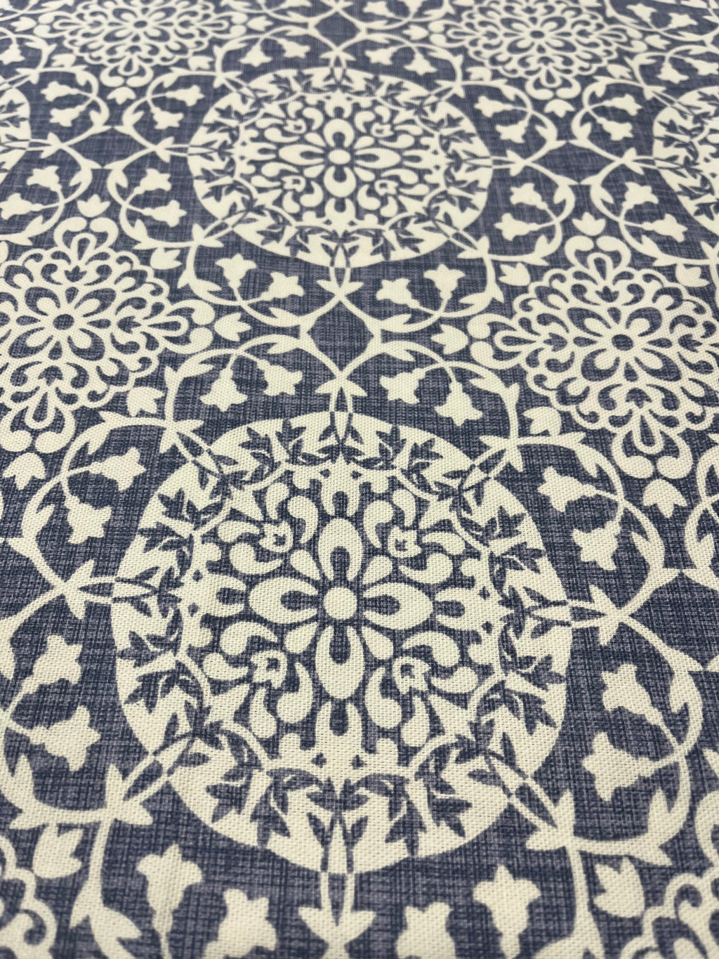 Denim Blue & White Cotton Plain-Weave Cut Out Fabric Linen Fabric