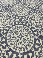 Denim Blue & White Cotton Plain-Weave Cut Out Fabric Linen Fabric