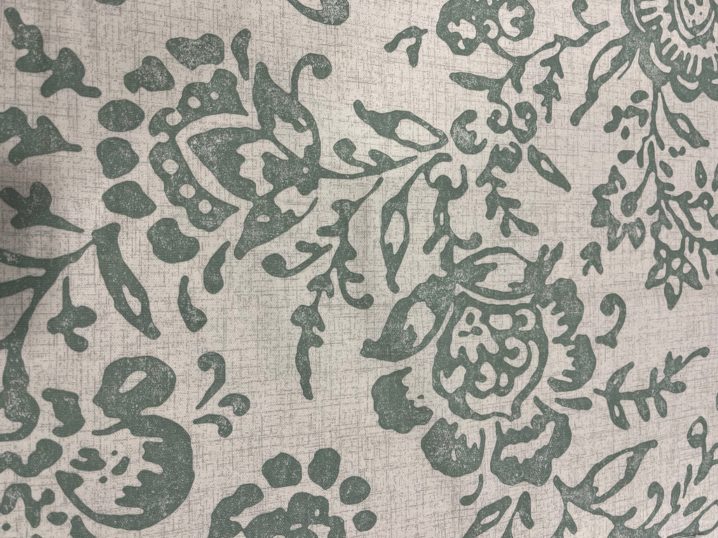 2.5 Yards Cut Out-Sage Green Flowers Cotton Plain Weave Fabric Linen Fabric