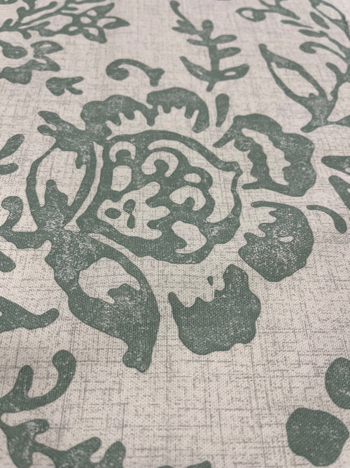 2.5 Yards Cut Out-Sage Green Flowers Cotton Plain Weave Fabric Linen Fabric