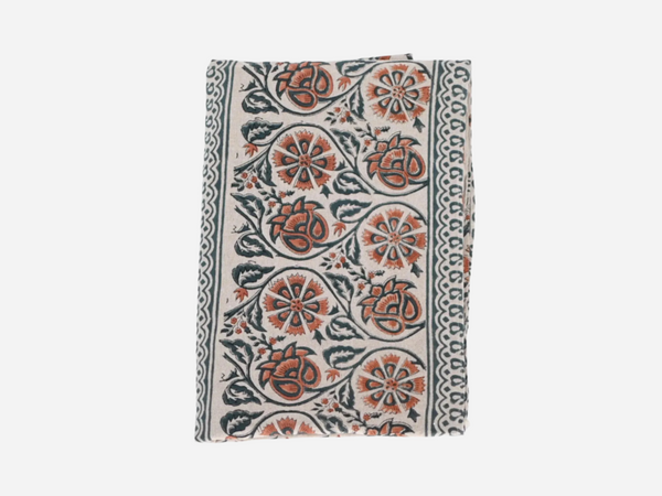 Salmon Floral Block Print Tablecloth