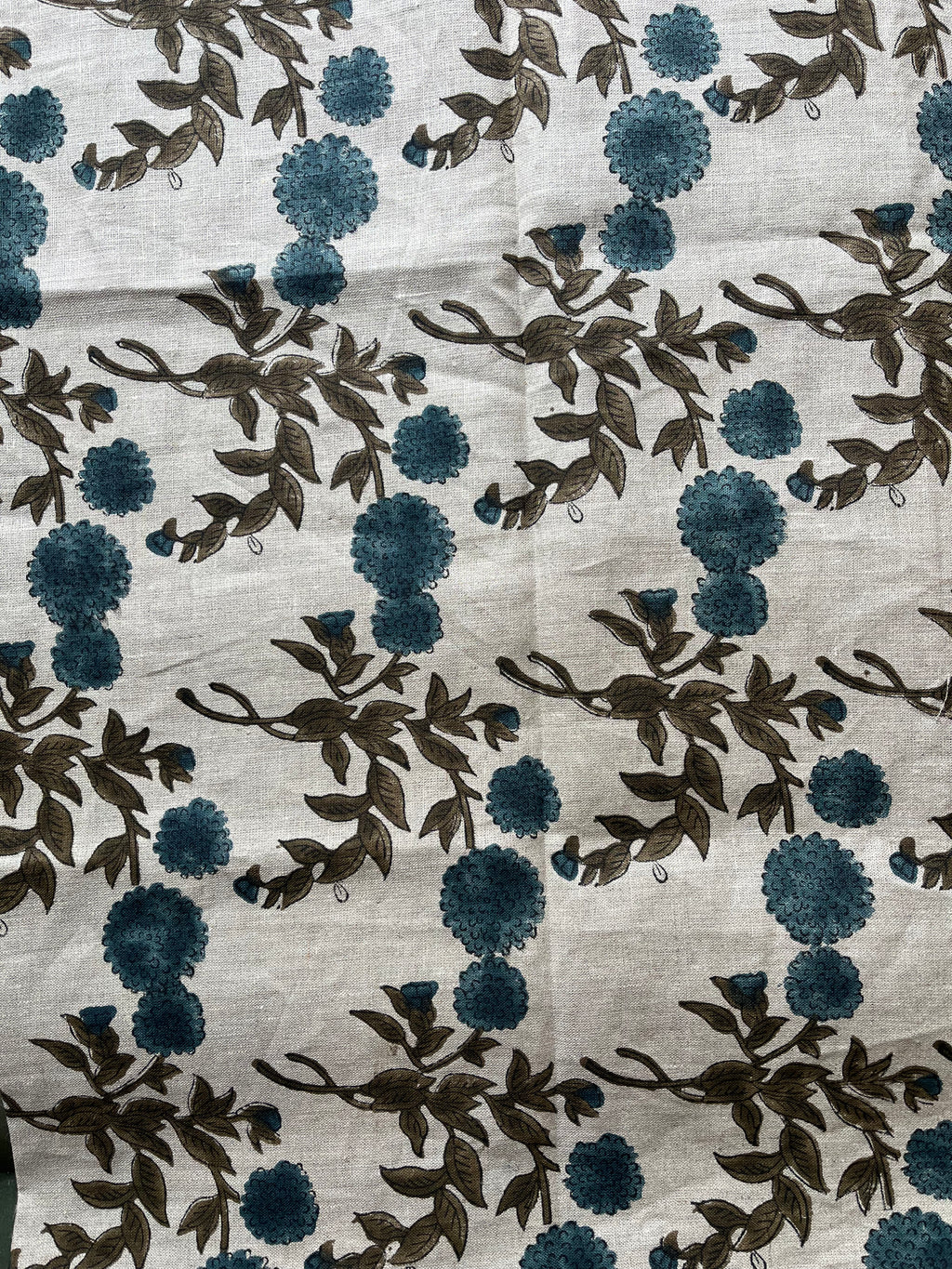 1 Yard Cut Out-Tony Hand Block Printed Upholstery Linen Fabric 1 Yard Linen Fabric
