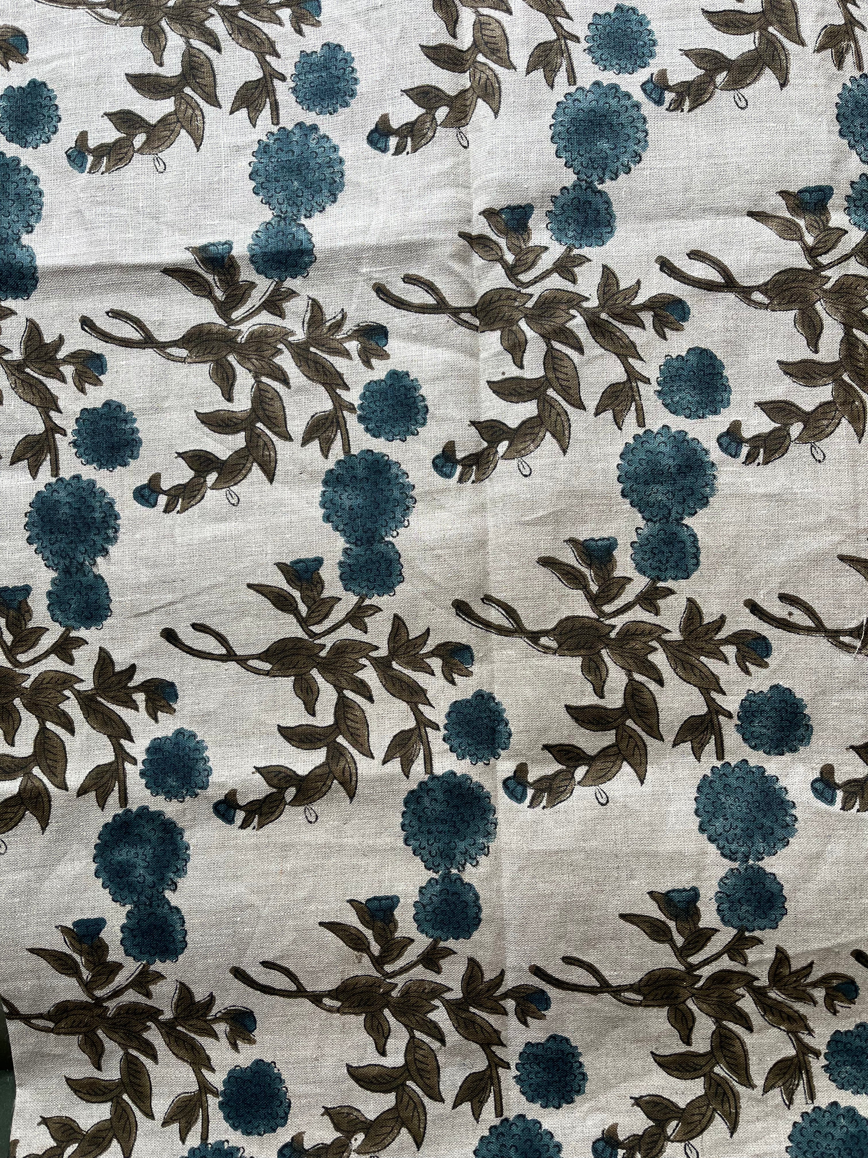 1 Yard Cut Out-Tony Hand Block Printed Upholstery Linen Fabric 1 Yard Linen Fabric