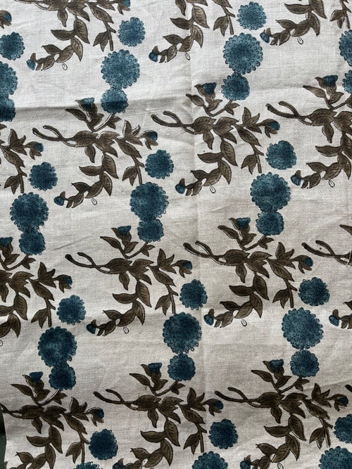 1 Yard Cut Out-Tony Hand Block Printed Upholstery Linen Fabric 1 Yard Linen Fabric