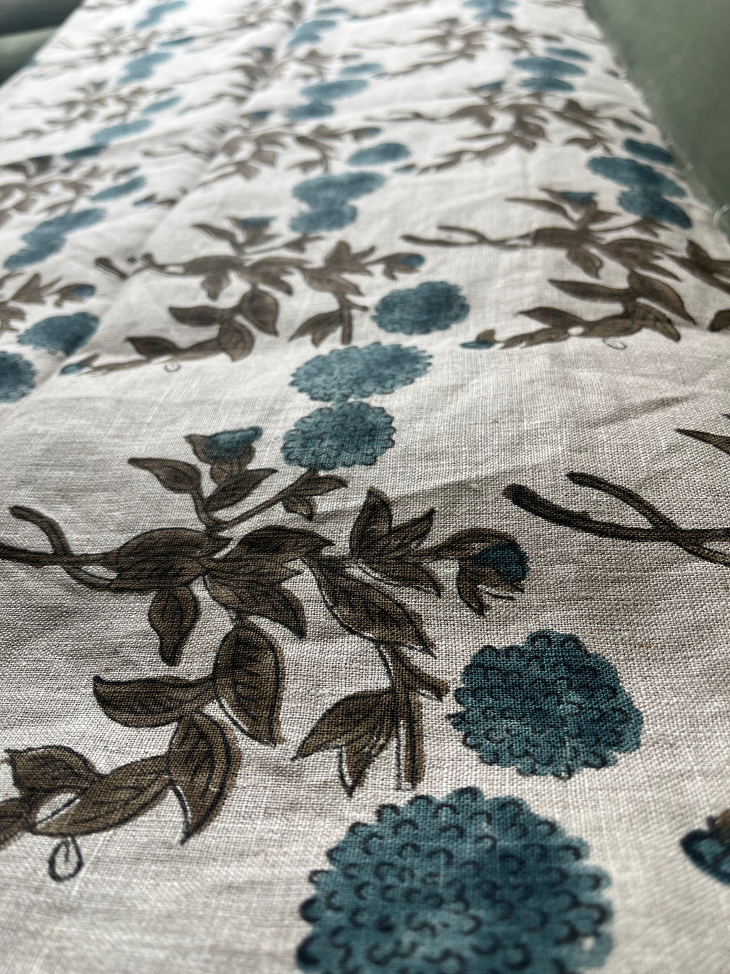 1 Yard Cut Out-Tony Hand Block Printed Upholstery Linen Fabric Linen Fabric