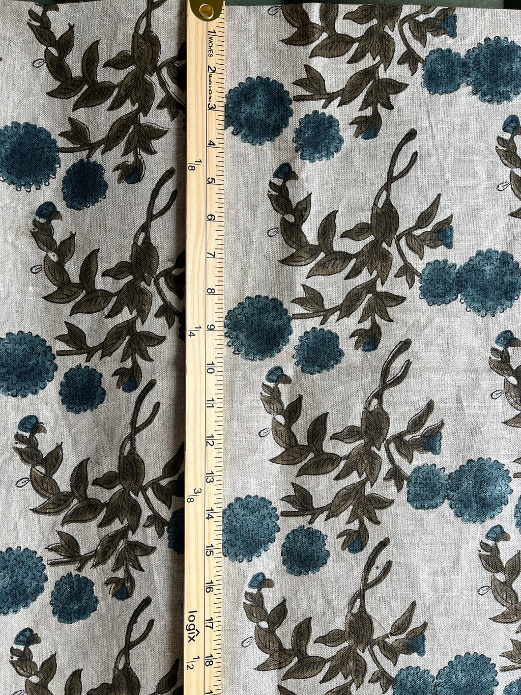 1 Yard Cut Out-Tony Hand Block Printed Upholstery Linen Fabric Linen Fabric