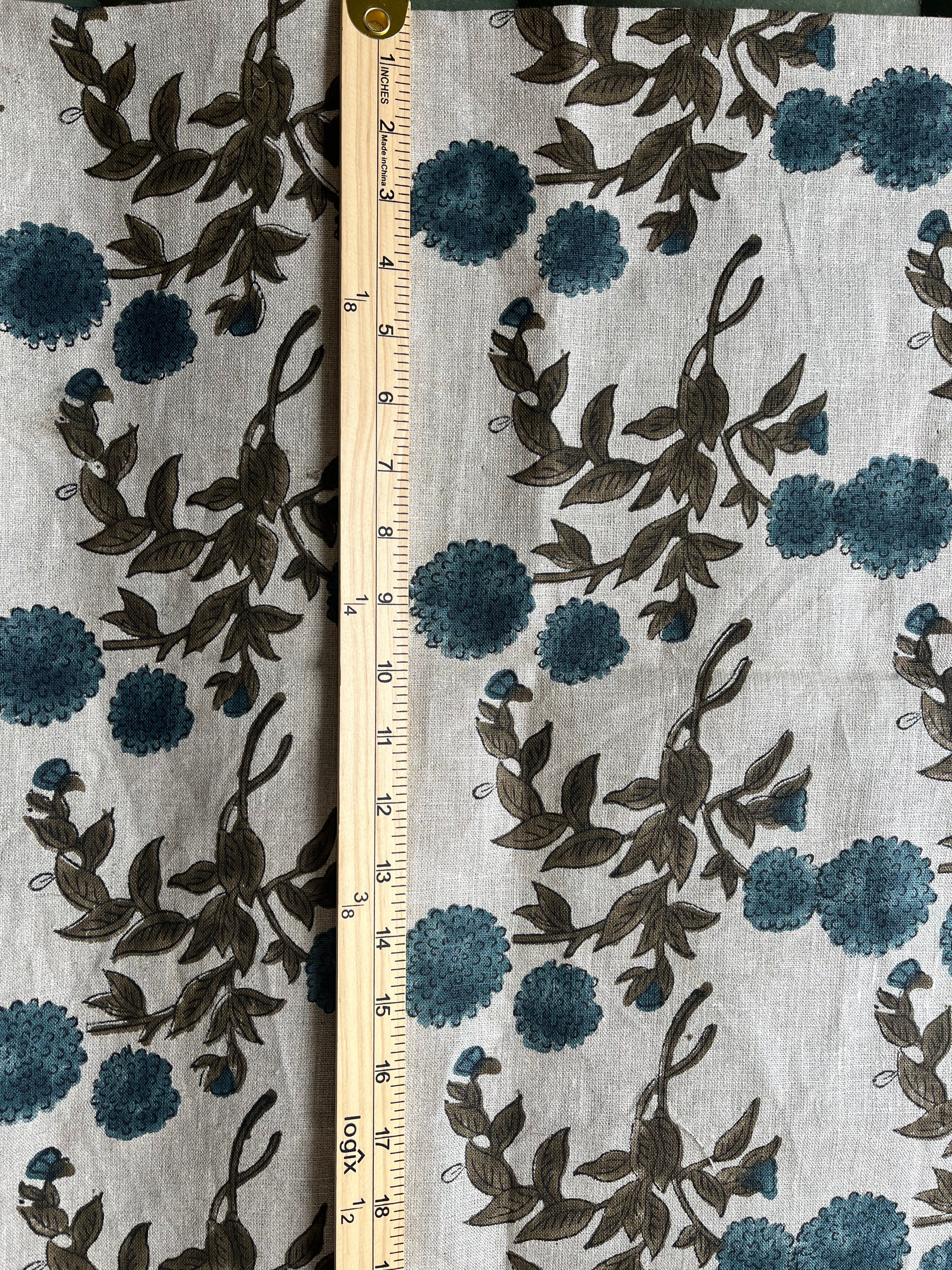 1 Yard Cut Out-Tony Hand Block Printed Upholstery Linen Fabric Linen Fabric