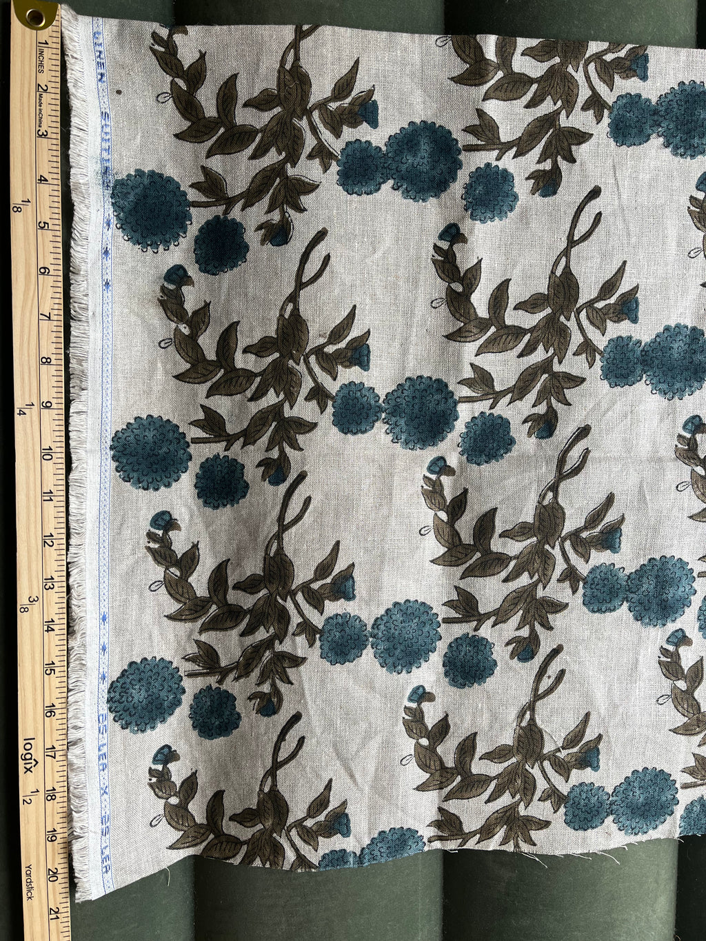 1 Yard Cut Out-Tony Hand Block Printed Upholstery Linen Fabric Linen Fabric
