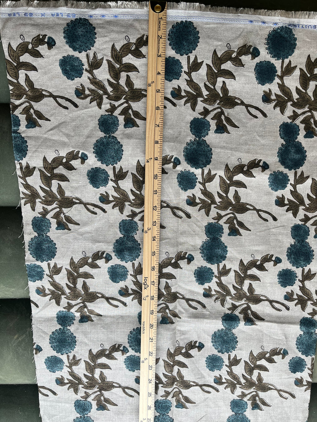 1 Yard Cut Out-Tony Hand Block Printed Upholstery Linen Fabric Linen Fabric