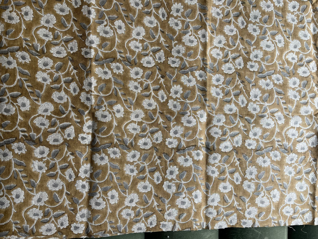 1 Yard Cut Out-Elin Block Printed Linen Fabric 1 Yard Linen Fabric