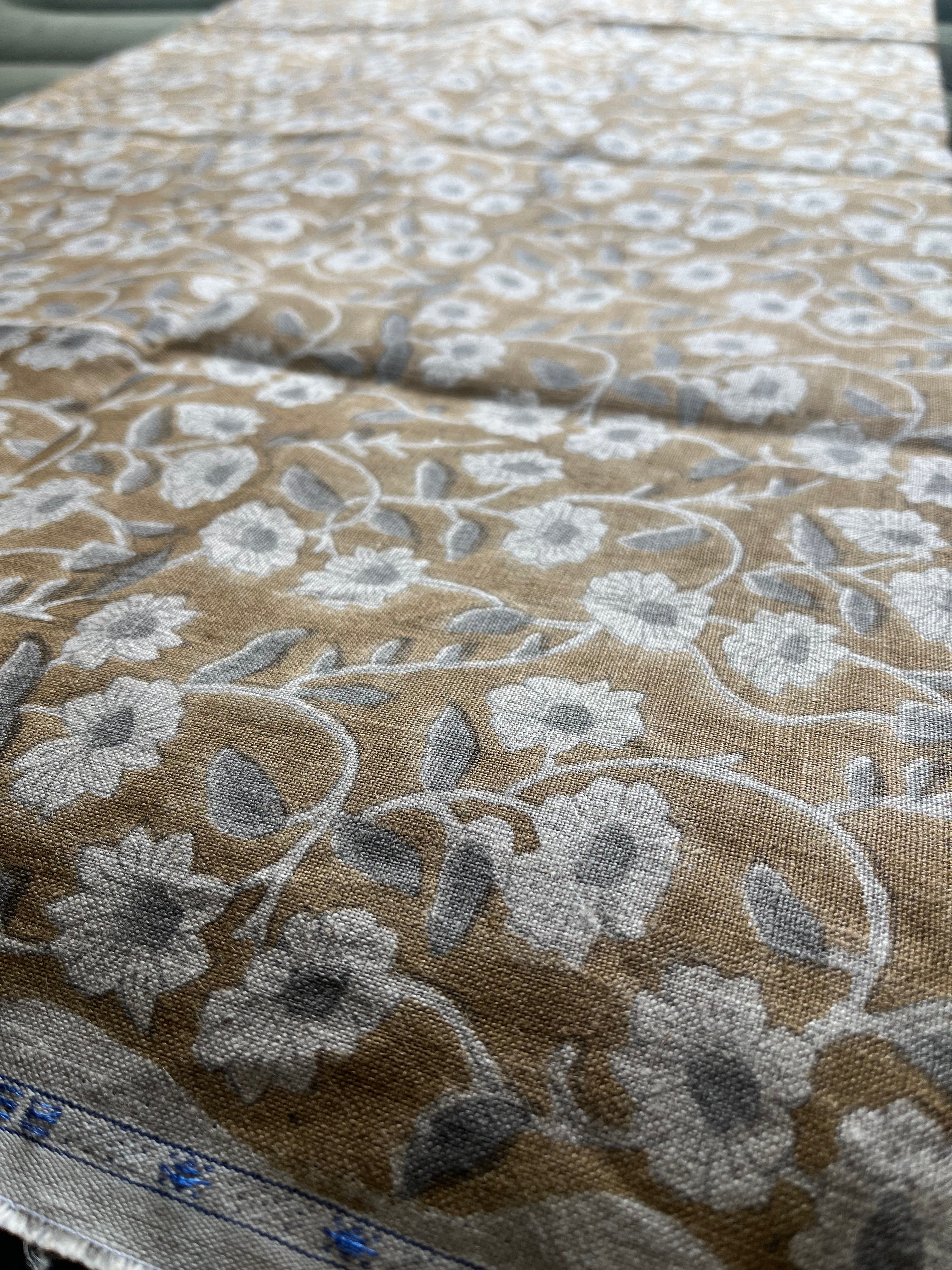 1 Yard Cut Out-Elin Block Printed Linen Fabric Linen Fabric