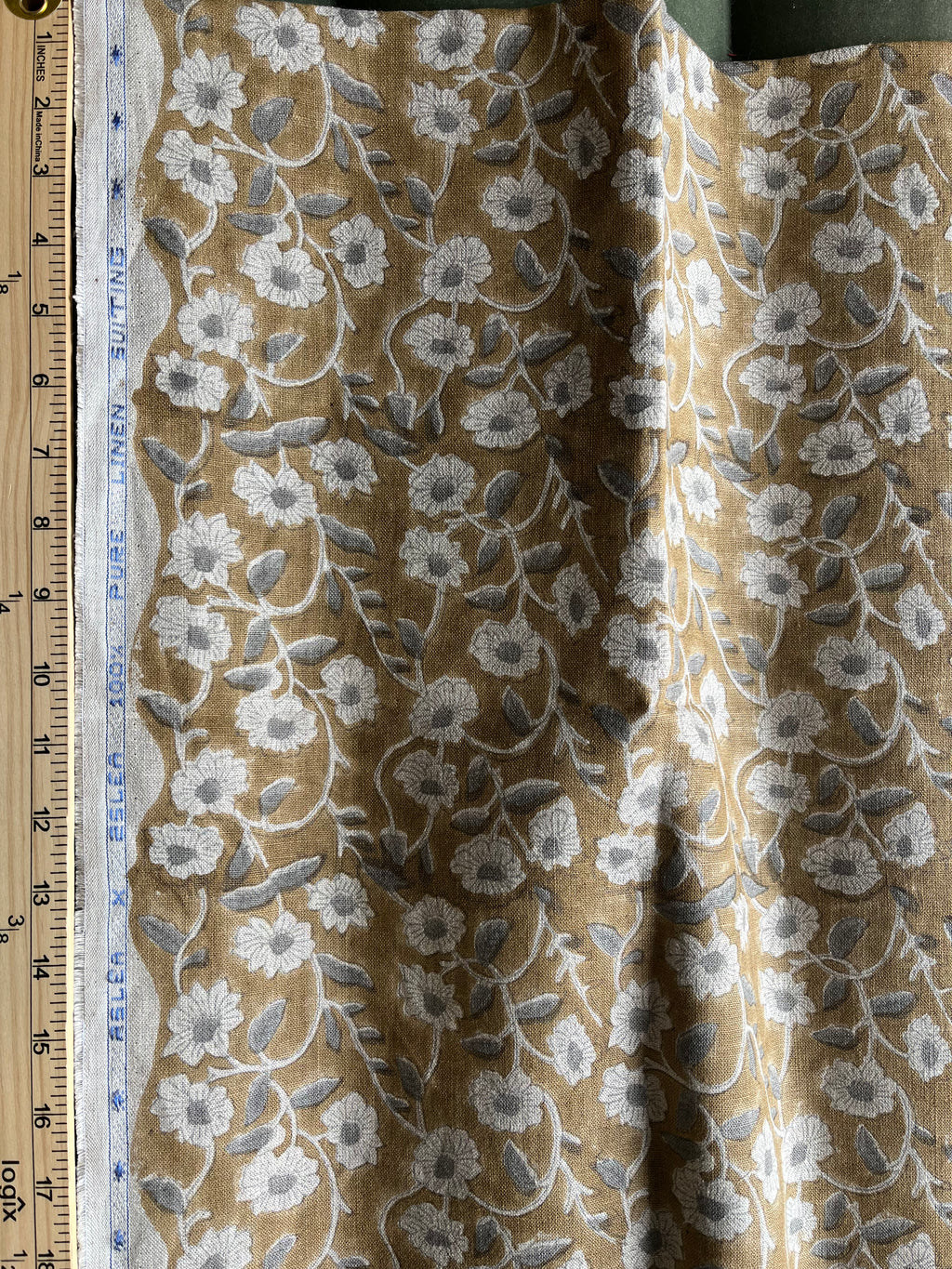1 Yard Cut Out-Elin Block Printed Linen Fabric Linen Fabric