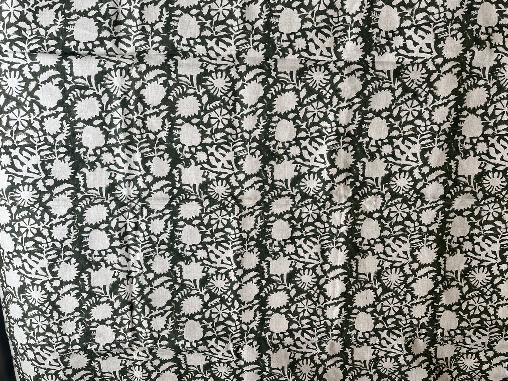2 Yards Cut Out-Olive Block Print Upholstery Linen Fabric 2 Yards Linen Fabric