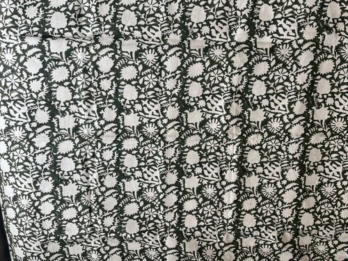 2 Yards Cut Out-Olive Block Print Upholstery Linen Fabric 2 Yards Linen Fabric