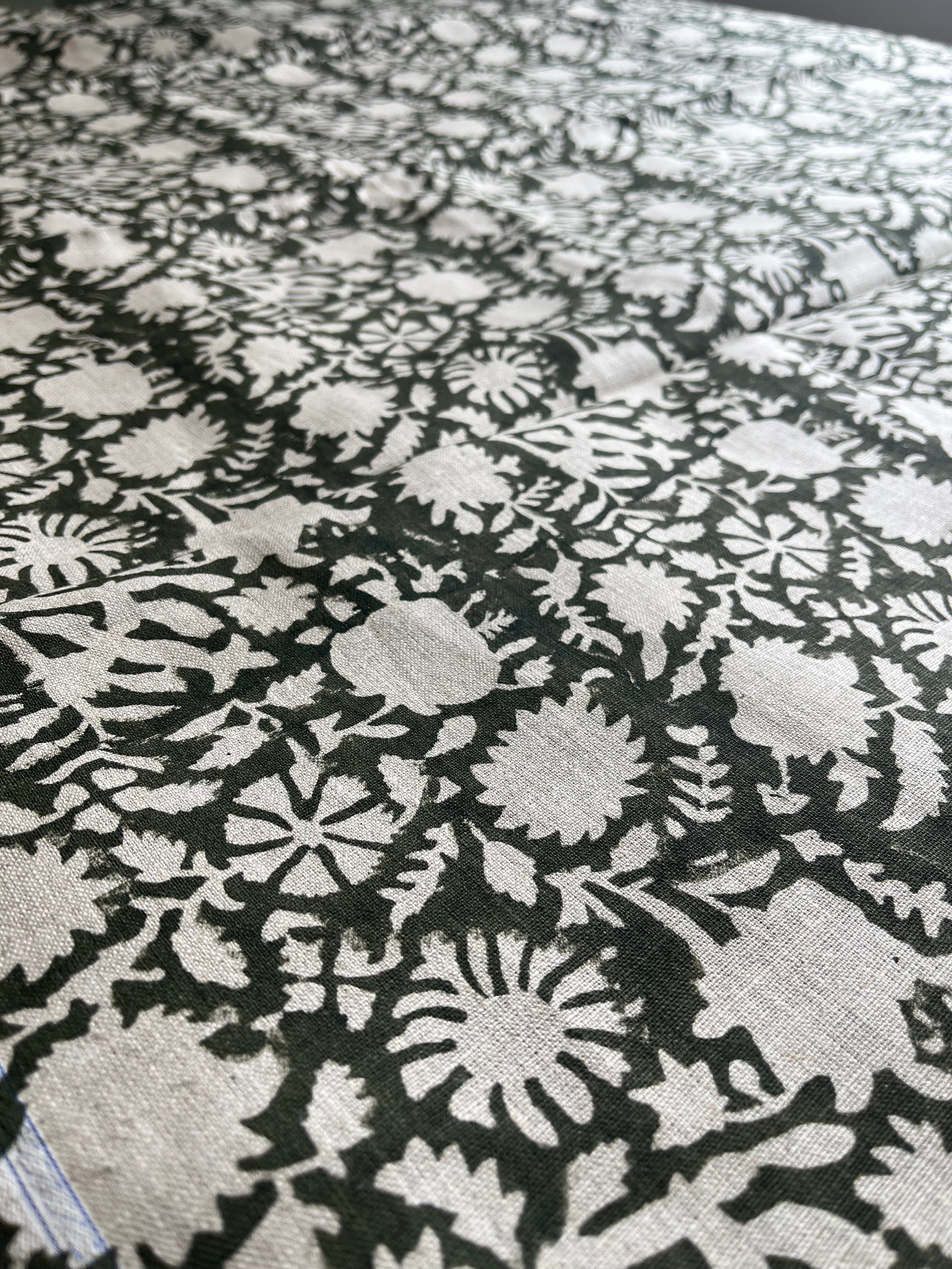 2 Yards Cut Out-Olive Block Print Upholstery Linen Fabric Linen Fabric