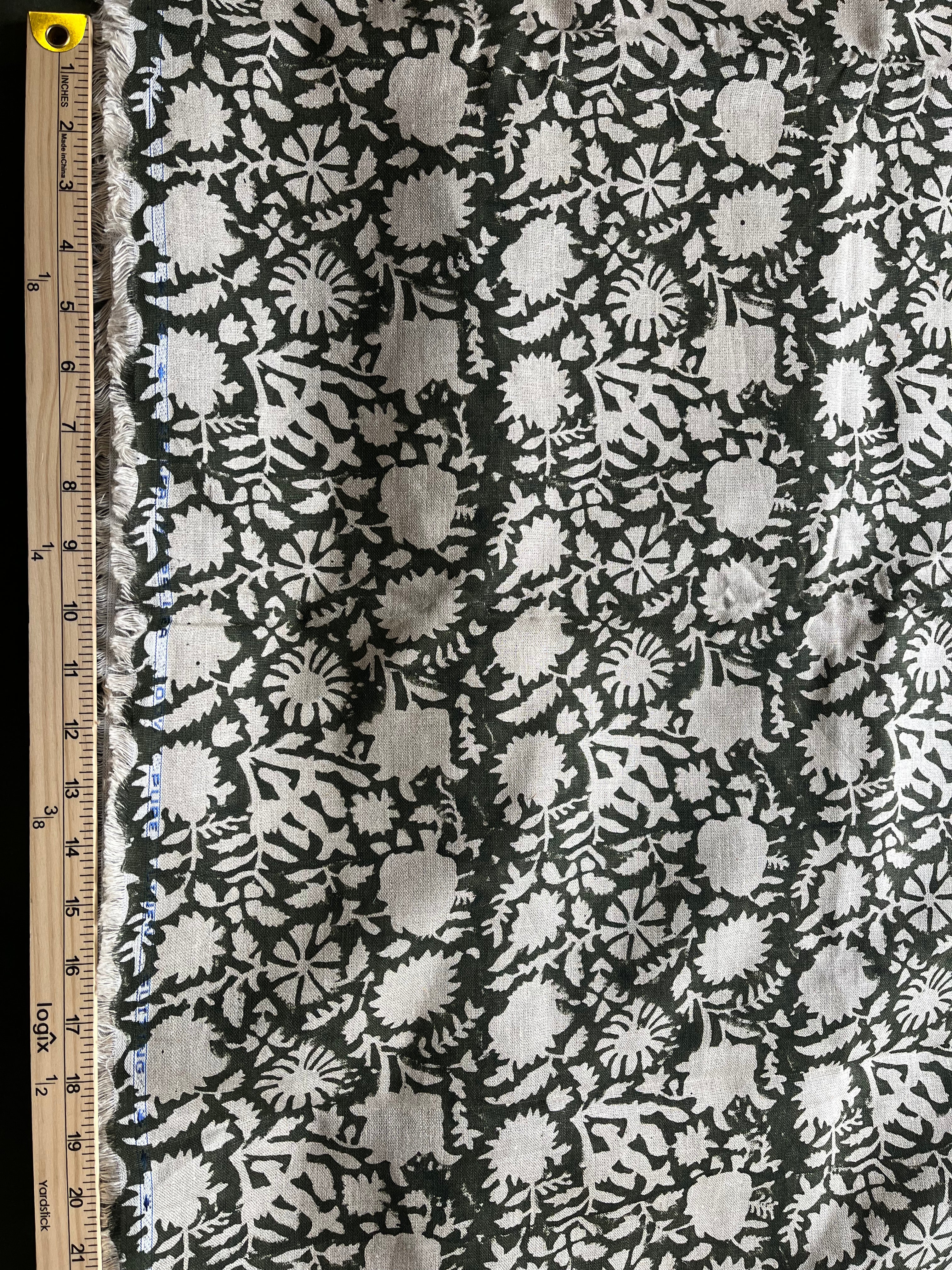 2 Yards Cut Out-Olive Block Print Upholstery Linen Fabric Linen Fabric