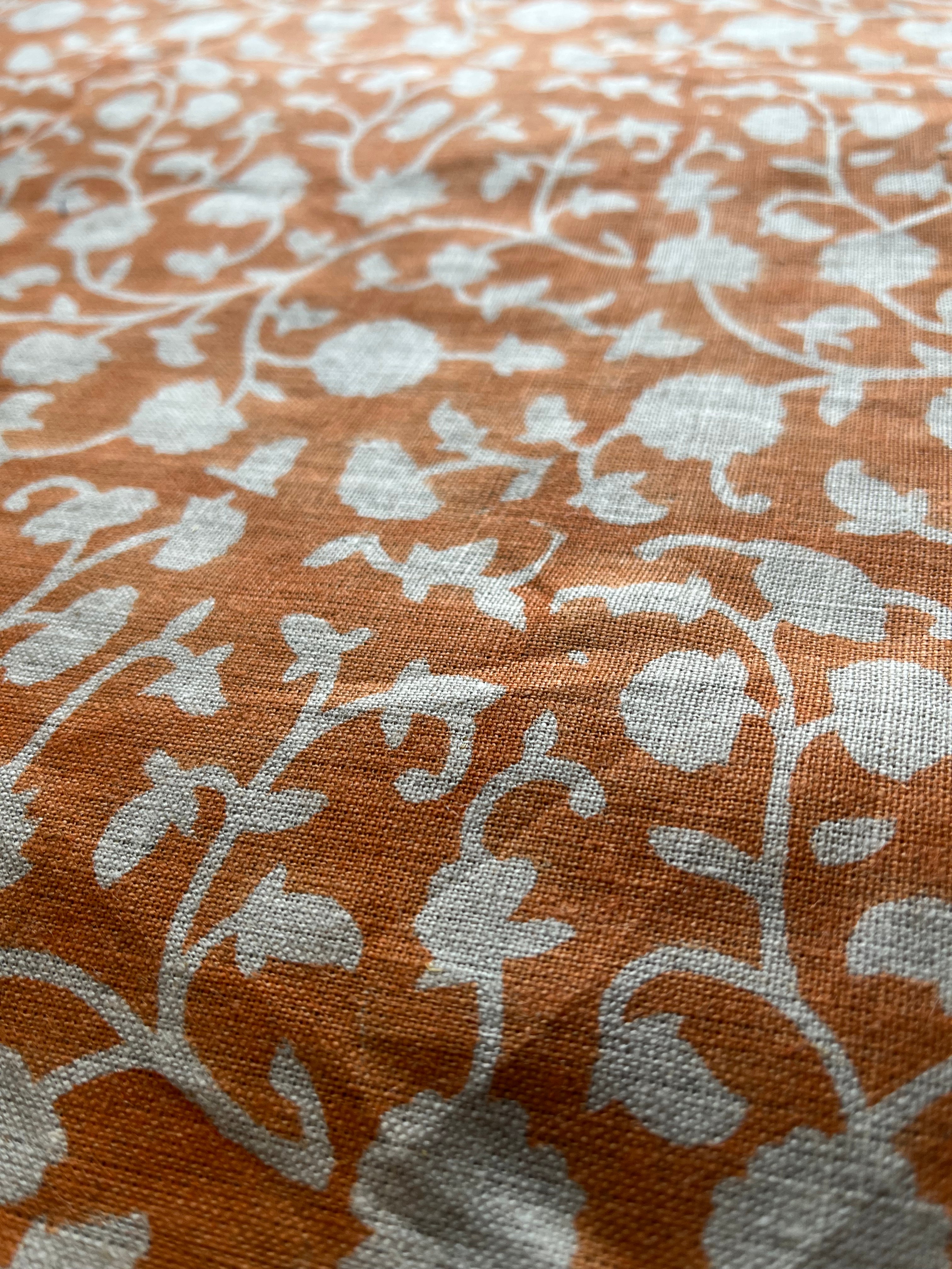 10 Yards Cut Out-Orange Block Print Upholstery Linen Fabric Linen Fabric