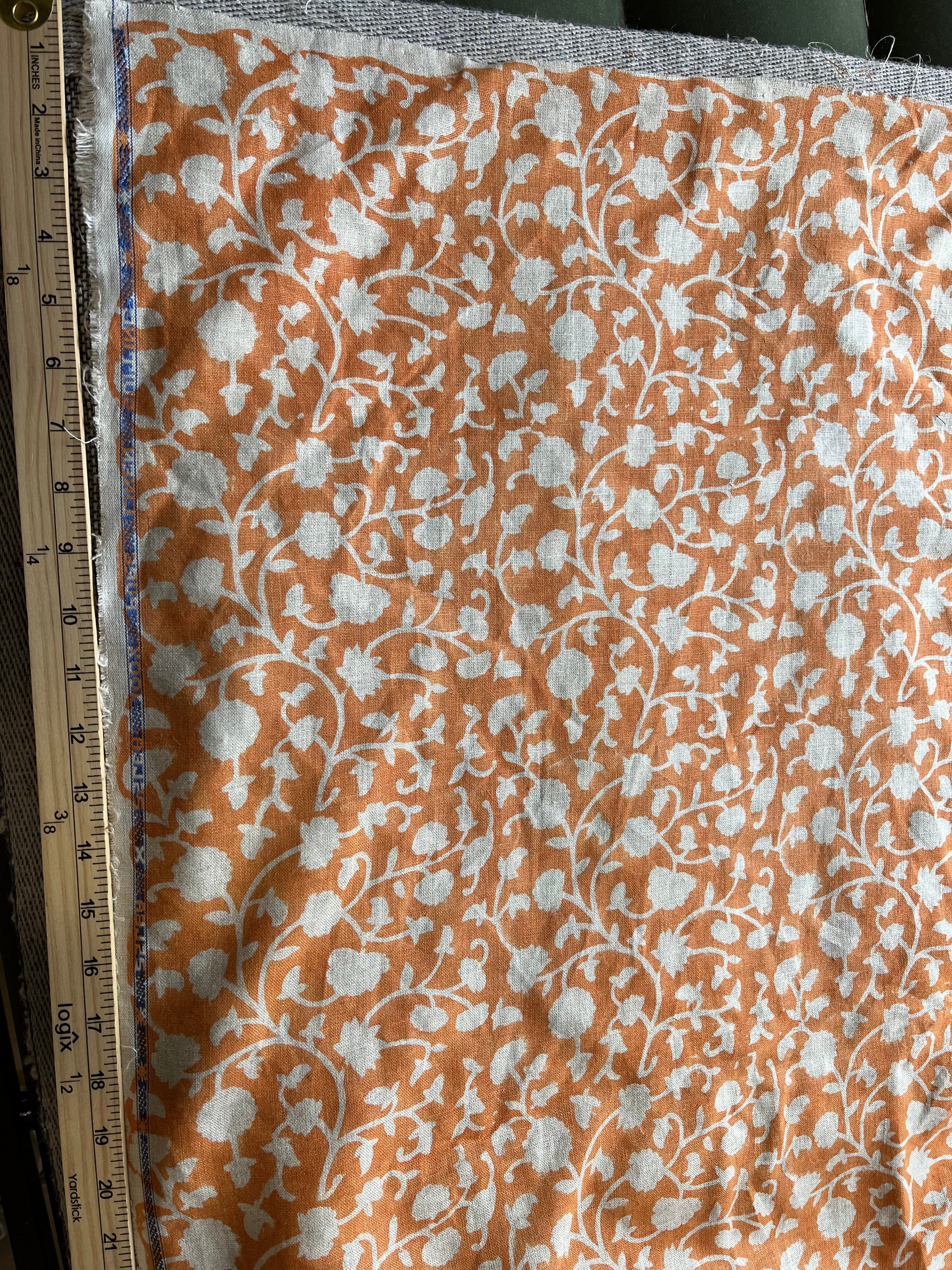 10 Yards Cut Out-Orange Block Print Upholstery Linen Fabric Linen Fabric