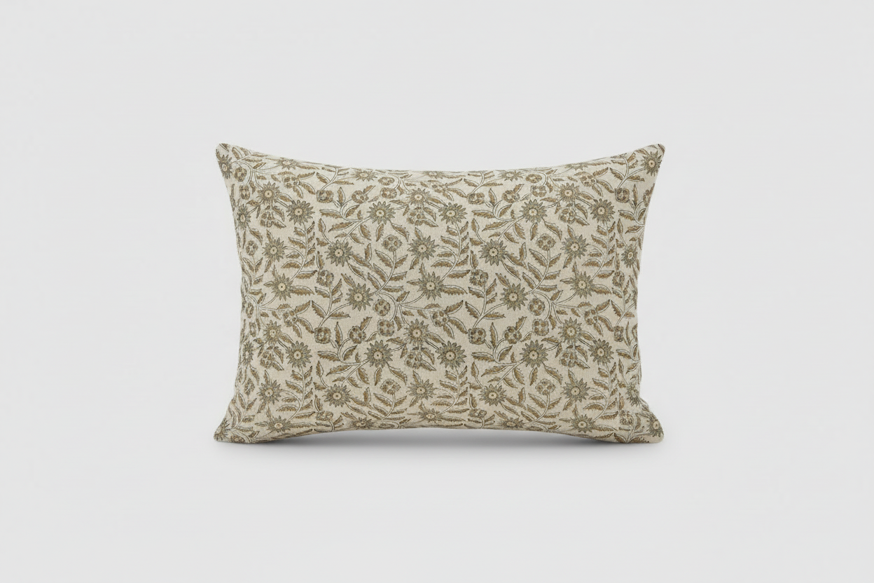 Odine Botanical Print Oat Pillow Cover 16" x 42" Double Sided Pillow Covers