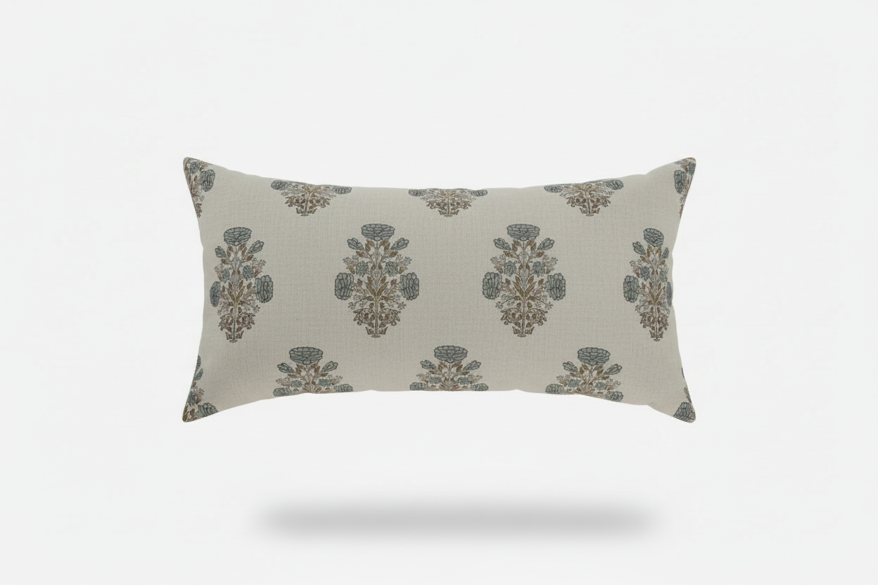 Cypress Ditsy Prints Natural Linen Pillow Cover 16" x 42" Double Sided Pillow Covers