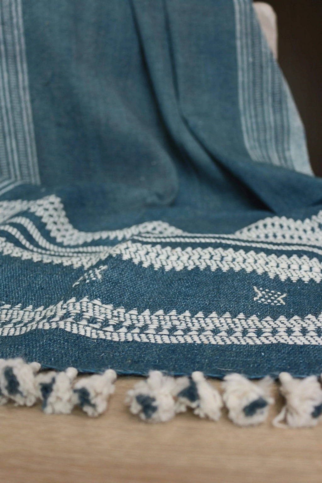 Handwoven Vintage Bhujodi Bed Throw - Cobalt - 40 X 90 - Maple Village Lane