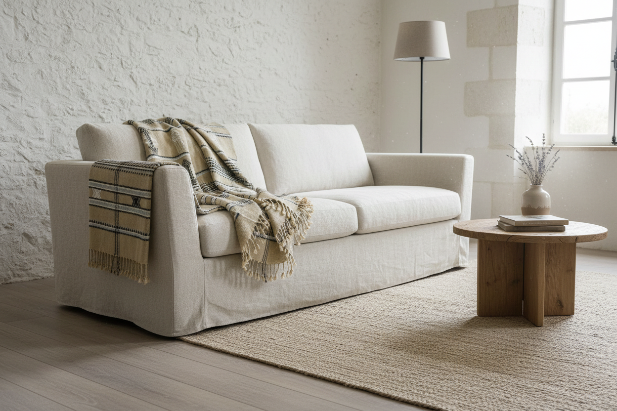 Handwoven Vintage Bhujodi Bed Throw - Beige - 40 X 90